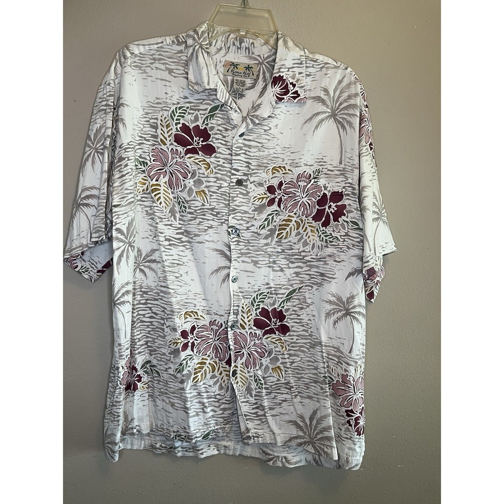 Kona Kai Trading Co. Men's L Hawaiian Floral Cotton Rayon Button-Up